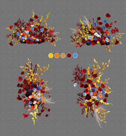 红蓝橙色系婚礼效果图花艺素材