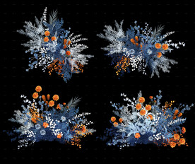 户外蓝白橙婚礼手绘花艺图片