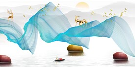 晶瓷画 抽象画线条 麋鹿石头