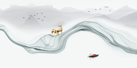 晶瓷画 抽象画线条 麋鹿