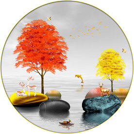 晶瓷画 麋鹿 石头