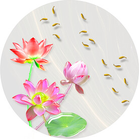 晶瓷画抽象画线条金鱼荷花荷叶