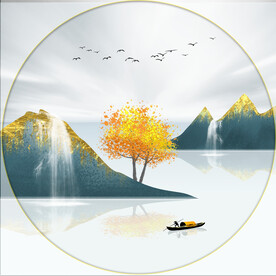 晶瓷画抽象画树山水船