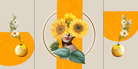 晶瓷画向日葵菊花三联画