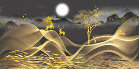 晶瓷画线条抽象画麋鹿树