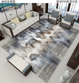 新中式水墨抽象地毯