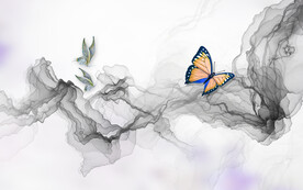 晶瓷画水墨线条抽象画蝴蝶