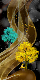 金色抽象发财树麋鹿中式玄关