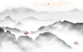 新中式水墨山水国画背景墙