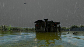 雨天湖中央的房子