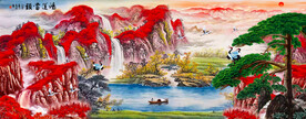 迎客松聚宝盆山水