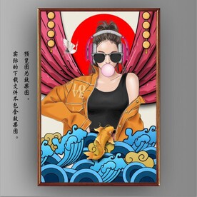 国风潮时尚美女玄关装饰画