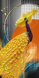 金色孔雀现代简约玄关装饰画