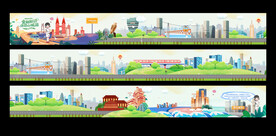 插画横长图 h5 重庆地标 