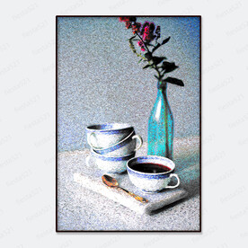 咖啡杯静物特写油画装饰画