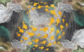 中式金色抽象鱼背景墙