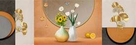 轻奢装饰画 几何图插花瓶杏叶
