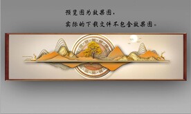 新中式金色抽象麋鹿山水床头画