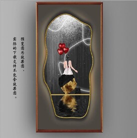 光影灯带画中镜美女玄关装饰画