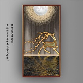 光影透明金色麋鹿风景玄关装饰画