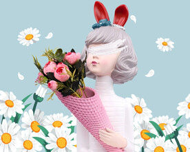 装饰画 卡通女孩 菊花