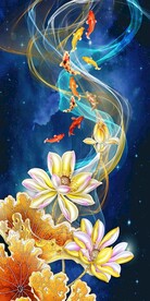 九鱼图荷花装饰画玄关