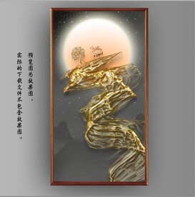 新中式抽象金色麋鹿山水装饰画