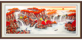  旭日东升山水画 