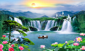 流水生财装饰画背景墙