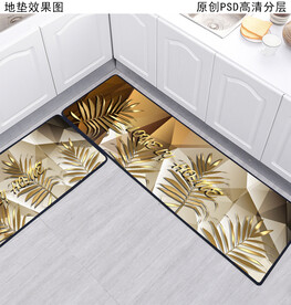 清新花卉厨房地垫