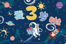 卡通太空人儿童生日背景板PSD