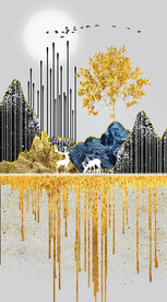 轻奢装饰画 新中式山水麋鹿