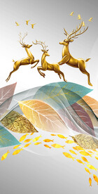 轻奢装饰画 树叶弧线麋鹿