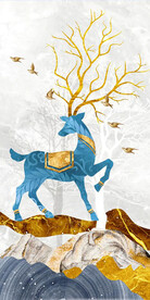 轻奢装饰画 山川麋鹿