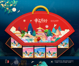 插画手提月饼包装礼盒