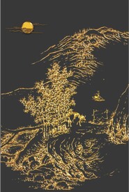 新中式金色山水风景玄关装饰画