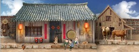 复古80后90后农村民居背景墙