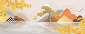 轻奢装饰画 山水画 麋鹿