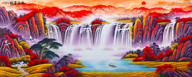 鸿运当头聚宝盆山水画