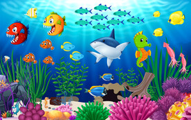海底动物儿童房背景墙