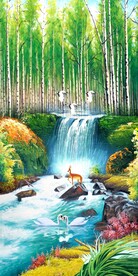 树林间小溪山水油画艺术玄关