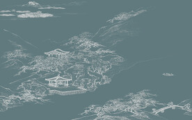 线条肌理迎客松背景墙