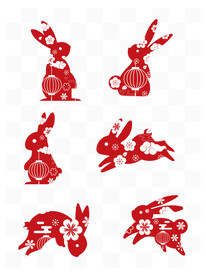 2023年兔年兔子窗花剪影矢量