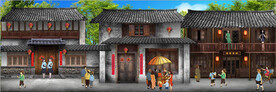 复古民国风建筑街景背景墙壁画