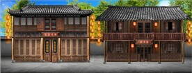 古代市井集市饭馆背景墙壁画