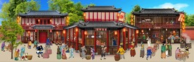 古代市井酒楼背景墙壁画