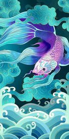 国潮鱼玄关壁画