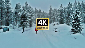 行走在冬季森林小路上