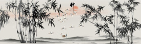 新中式水墨竹林风景背景墙壁画