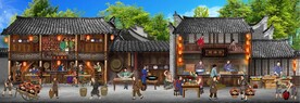 古代市井集市饭馆背景墙壁画